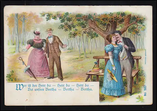 Liebes-AK Eltern erwischen Tochter Bertha mit Freund, MÜNCHEN 11 - 22.10.1899