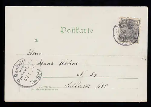 Liebes-AK M. Adam: Liebesglück über der Mauer, Ortspostkarte BERLIN 13.1.1901