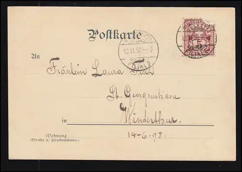 Liebes-AK Liebessehnen - Frau am Fenster, WINTERTHUR 13.6.1898