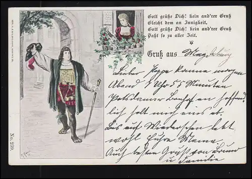 Liebes-AK Liebespaar im Mittelalter - Gott grüße Dich! MAGDEBURG 19.3.1899