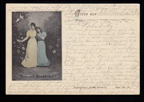 Liebes-AK Zwei Frauen - Liebe und Freundschaft, KLETTBACH 23.9.1898 nach Berlin