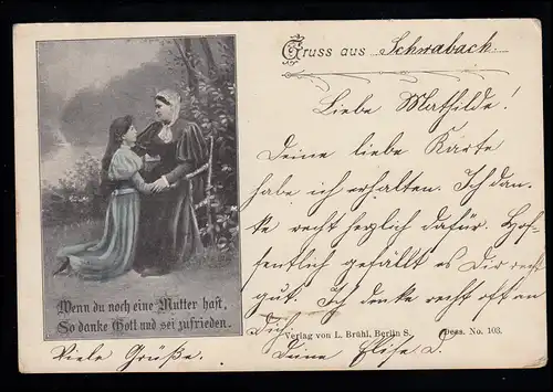 Liebes-AK Mutter mit Tochter, Verlag Brühl / Berlin, SCHWABACH 2.11.1898