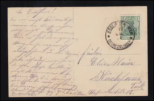 AK de mode jours de roses - femme avec cruche de fleurs, colorée, ESSLINGEN 17.7.1911