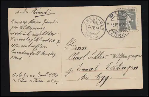 Mode AK Portrait de femme, édition EAS, RÜTI (ZÜRICH) 15.4.19 vers ESSLINGEN 15.04.19