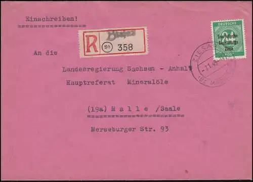 211 Impression SBZ en tant qu'EF sur lettre R de Not-R-Zetel CDISAR (B. MAGDEBURG) 7.1.1949