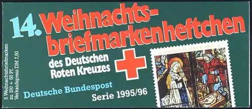 DRK/Weihnachten 1995/96 Christi Geburt 100 Pf, 5x1832 14.MH ESSt Bonn