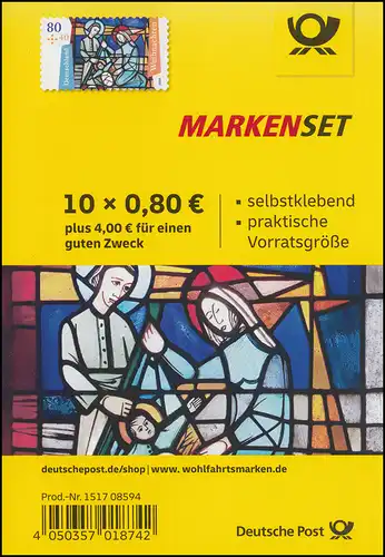 FB 101 Weihnachten Kirchenfenster 2020, Folienblatt mit 10x 3574, **