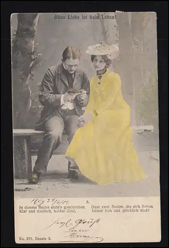 Amour-AK Couple d'amour sur le banc: sans amour, il n'y a pas de vie ! HAMBURG 24.6.1903