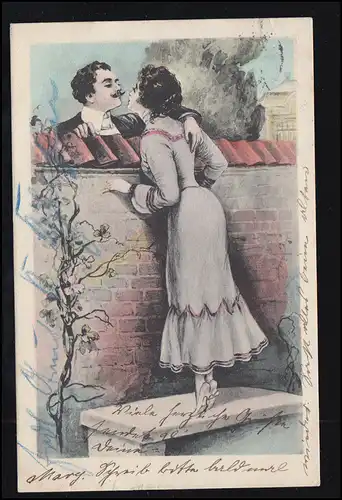 Liebes-AK Liebespaar - Der Kuss über die Mauer, HANNOVER 15.10.1904 