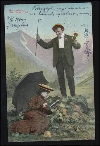 Bulgarien Liebes-AK Liebespaar - Begegnung in den Bergen, 1904