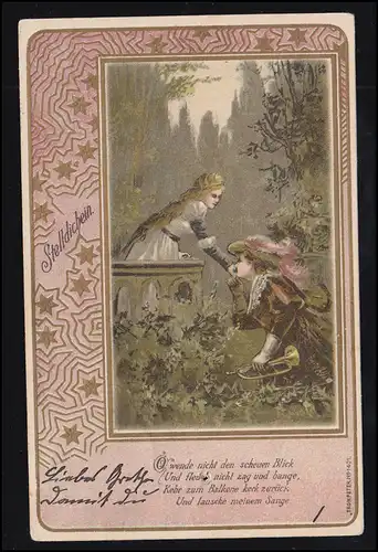 Amour-AK couple amoureux sur le balcon - Musicien avec trompette, selon EFFERT 2.8.1902