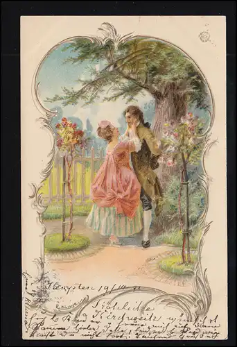 Liebes-AK Liebespaar im Park, KEMPTEN 20.10.1901 nach IMMENSTADT 20.10.03