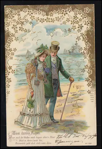 Amour-AK couple amoureux à la mer avec des bateaux: Deux yeux sombres, HAMBURG 24.2.1904