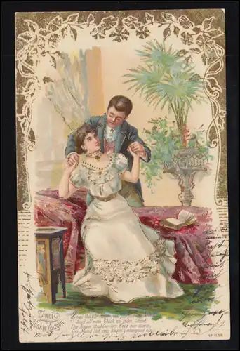 Amour-AK Couple d'amour dans le salon: Deux yeux sombres, HAMBURG 24.2.1904