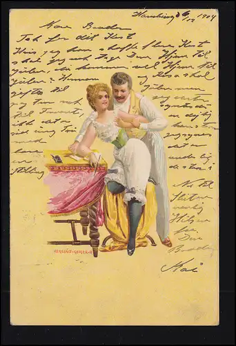 Geiger de l'Amour-AK Hegebross: Couple d'amour - L'étreinte en sous-vêtements, HAMBURG 1904
