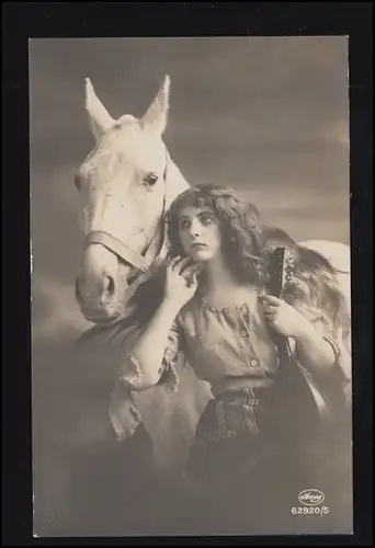 Liebes-AK Mädchen mit Mandoline und Pferd, GEHRDEN (Kr. LINDEN,HANNOVER) 12.2.26