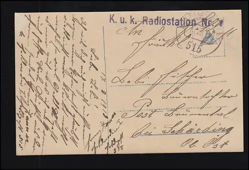 Feldpost 515 vom 18.8.1918 auf AK Liebespaar mit BS K.u.K. Radiostation Nr. 1