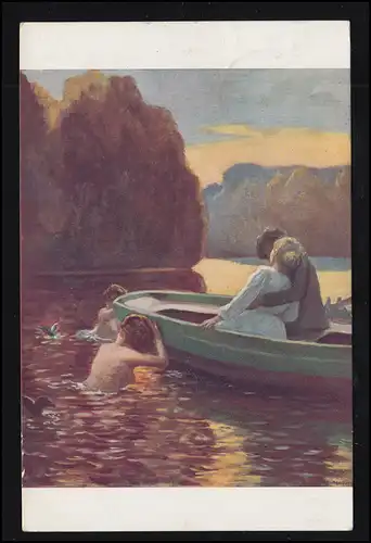 Amour-AK Bonne chance: couple d'amour dans le bateau avec des femmes de mer, LEIPZIG 23.11.1914