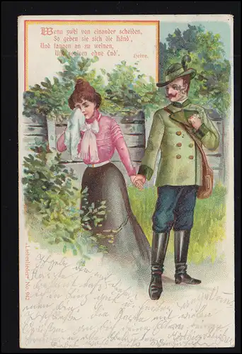 Liebes-AK Ende des Glücks - Die Trennung unter Tränen, LINZ 1 - 5.1.1902