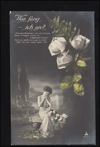 Suisse Amour-AK Douleur d'amour - Femme avec Roses, DONZHAUSEN (THURGAU) 15.2.1916