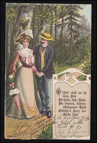Amour-AK Couple d'amour dans la forêt, FRANKFURT (OU) 2.5.1904 après SCHÖNEBERG 3.5.04