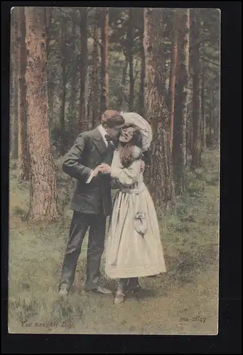 Liebes-AK Liebespaar - Der Kuss im Wald, GLASGOW 30.4.1905