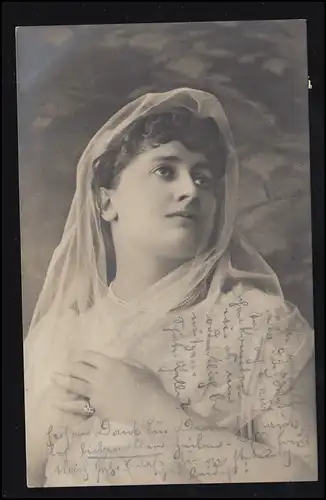 Mode-AK Besinnliche Frau mit Schleier, CASSEL 23.2.1906