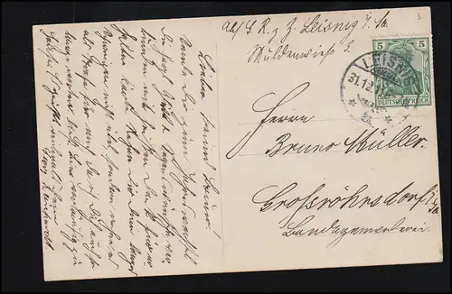 Mode-AK Neujahr Frau blaues Kleid Sektflasche, coloriert, LEISNIG 31.12.1911