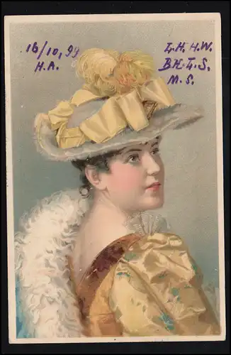Autriche Mode-AK femme avec grand chapeau, ZELL AM SEE selon ISCHL 18.10.1899