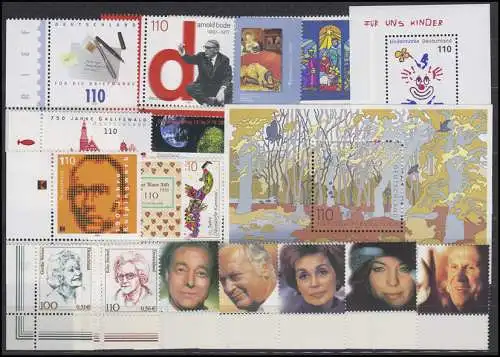 2087-2155 Bund-Jahrgang 2000 Ecken unten links komplett, postfrisch **