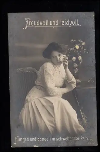 Liebes-AK Mädchen mit Taschentuch - Freudvoll und leidvoll NIEDERSTAUFEN um 1912