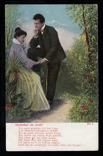 Poste ferroviaire BERLIN-HANNOVER ZUG 2 - 3.8.1905 sur AK couple d'amour dans les bois