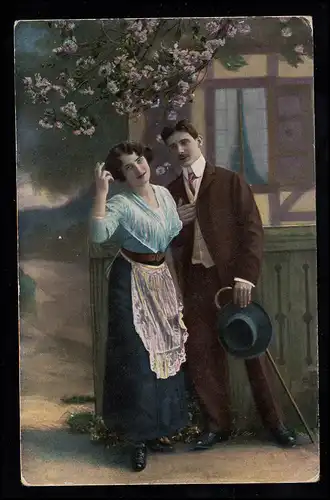 Suisse Amour-AK couple d'amour sur la clôture de jardin, DIETTURT (ST. GALLEN) 26.2.1914