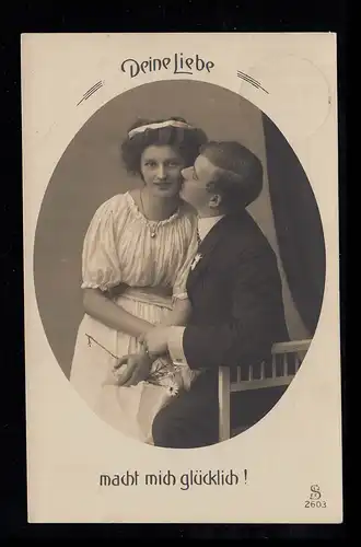Liebes-AK Liebespaar - Der Kuss, HERBORN (DILLKR.) 18.6.1910