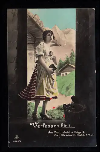 Liebes-AK Betendes Mädchen in den Alpen - Verlassen bin ich! MÜNCHEN 23.12.1931