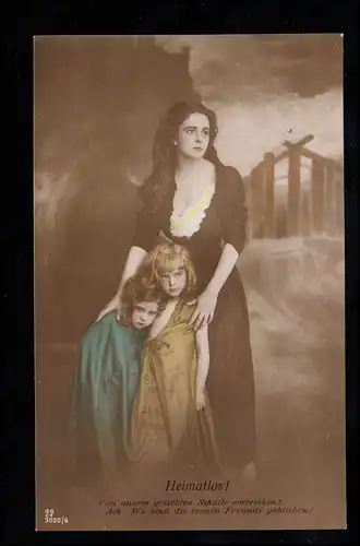 AK Frau mit zwei Kindern - Heimatlos im Krieg, WAHN / SCHIESSPLATZ 3.11.1916