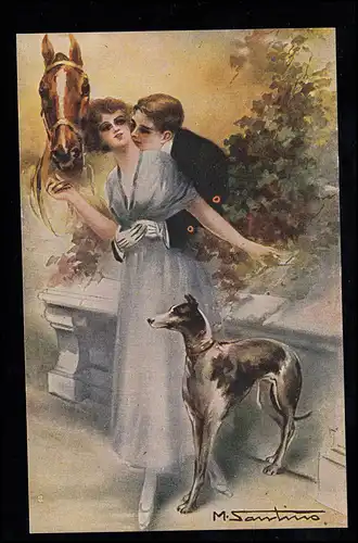 AK amour M. Santino: Couple affectueux avec un grand chien et un cheval, inutilisé