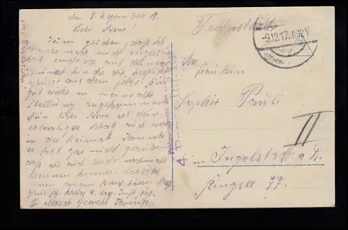 AK Amour La chance perdue - Fille triste avec des fleurs, Poste de champ 9.12.1917