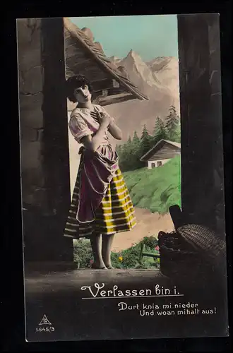 Liebes-AK Trauriges Mädchen in den Alpen - Verlassen bin ich! MÜNCHEN 16.11.1931