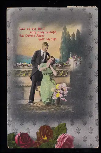 AK Amour confession d'amour dans le parc, NOUVEAU MARCHE dans la maison 16.10.1924