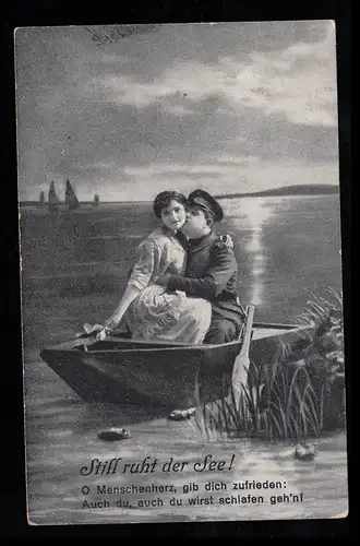 Liebes-AK Der Kuss im Boot - Still ruht der See! AUGSBURG 23.8.1921