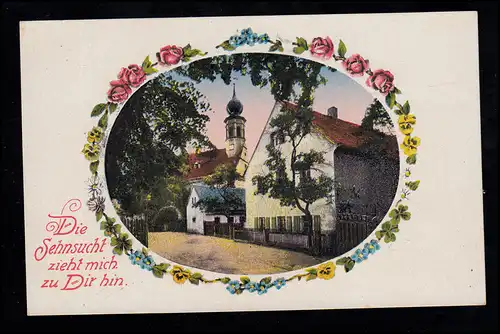 Liebes-AK: Dorfidylle - Die Sehnsucht zieht mich zu Dir hin! ungebraucht
