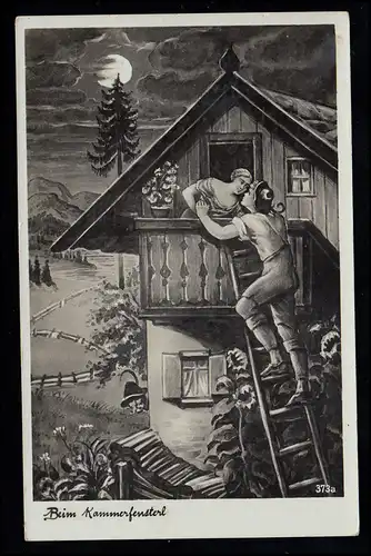 Liebes-AK Liebspaar - Beim Kammerfensterln, BERGEN (OBERBAYERN) 25.8.1940