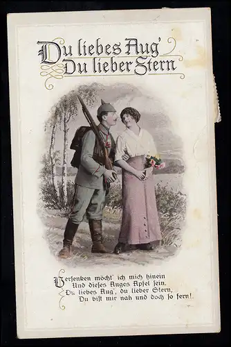 Liebes-AK Soldat mit Braut und Gedicht, GLIENICKE (Kr. BEESKOW) 13.6.1917