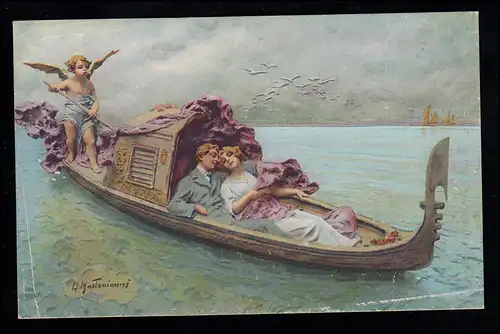 Liebes-AK Mastroianni: Liebespaar - Kahnfahrt mit Amor, ungebraucht
