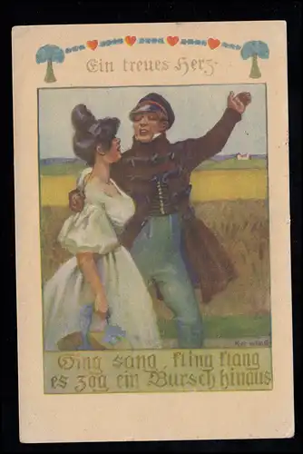 Liebes-AK K.A. Wilke: Ein treues Herz, sing sang kling klang ..., LIBEREC 1925