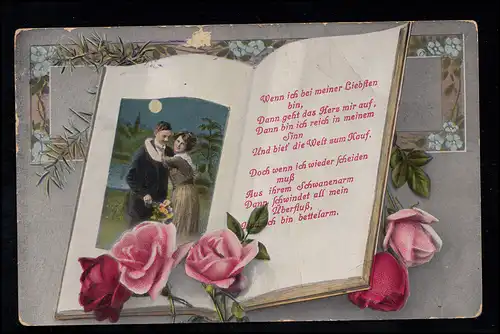 AK d'amour Le journal d 'un couple d\'amants avec des roses, KUTTENBERG 17.4.1914
