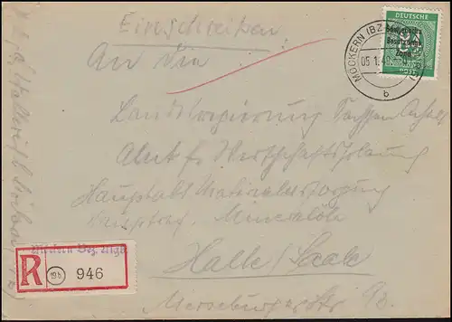 211 SBZ-Aufdruck als EF auf R-Brief Not-R-Zettel MÖCKERN (BZ MAGDEBURG) 5.1.1949