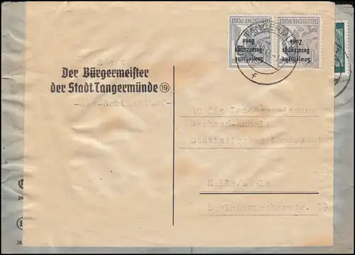 186 SBZ-Aufdruck Paar MeF auf Fernbrief Bürgermeister TANGERMÜNDE 2.10.1948
