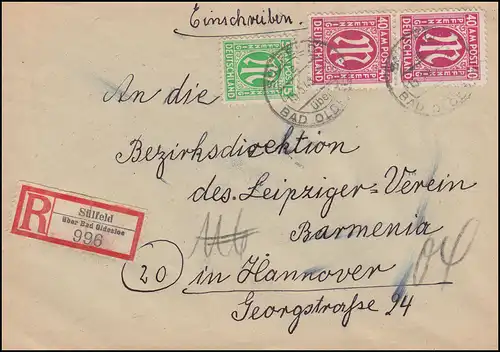 3+30 AM-Post auf R-Brief SÜLFELD über BAD OLDESLOE 15.5.1946 nach HANNOVER